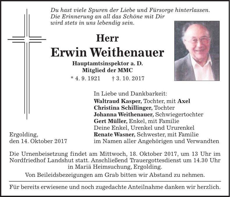 Traueranzeige Erwin Weithenauer