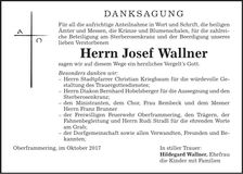 Traueranzeige Josef Wallner