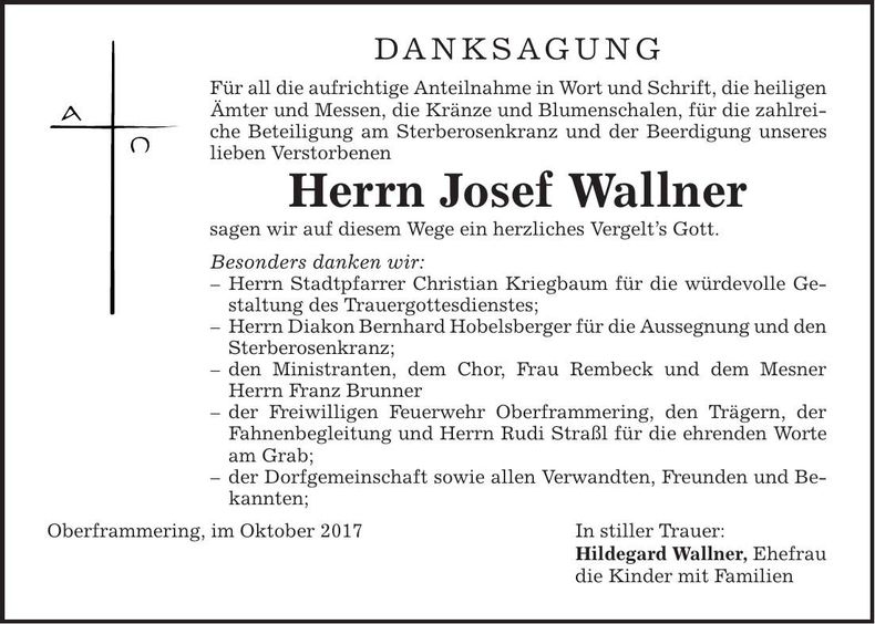Traueranzeige Josef Wallner