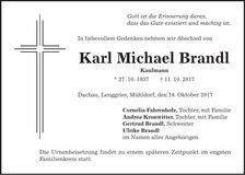Traueranzeige Karl Michael Brandl