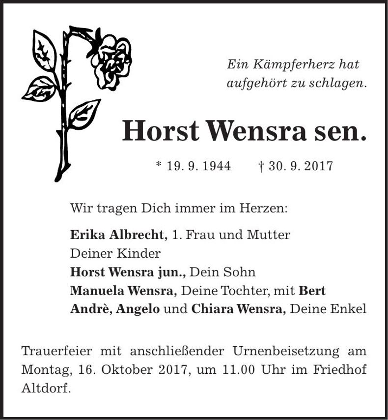 Traueranzeige Horst Wensra