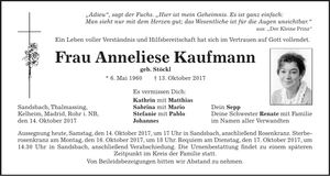 Traueranzeige Anneliese Kaufmann