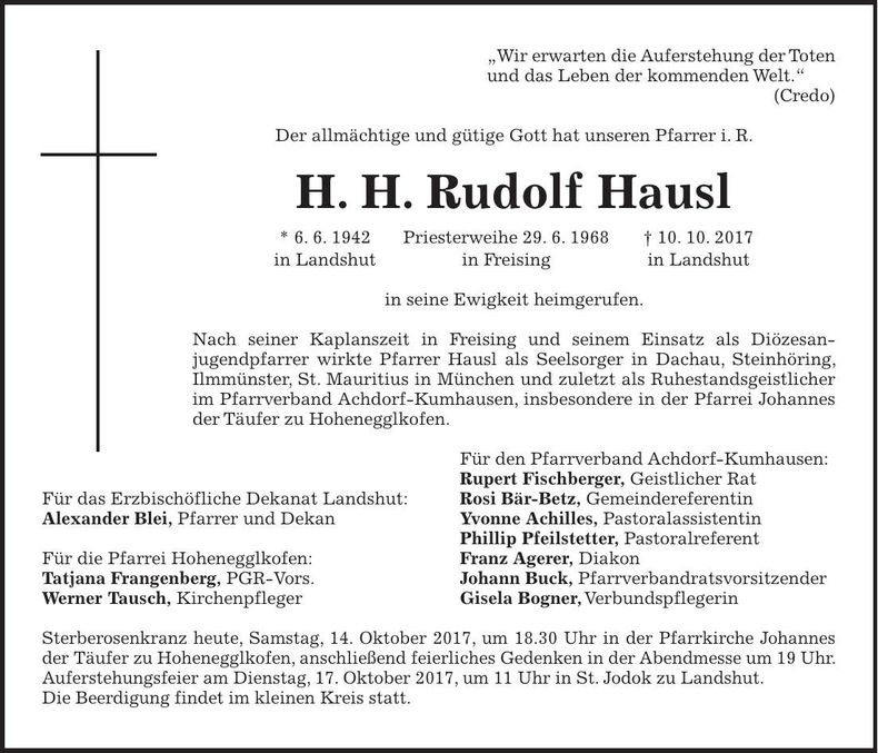Traueranzeige Rudolf Hausl