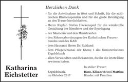 Traueranzeige Katharina Eichstetter