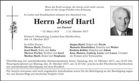Traueranzeige Josef Hartl
