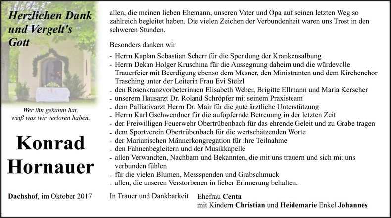 Traueranzeige Konrad Hornauer