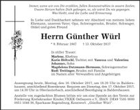 Traueranzeige Günther Wührl