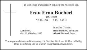 Traueranzeige Erna Bücherl