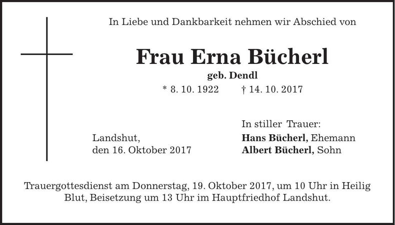 Traueranzeige Erna Bücherl