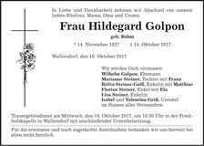 Traueranzeige Hildegard Golpon