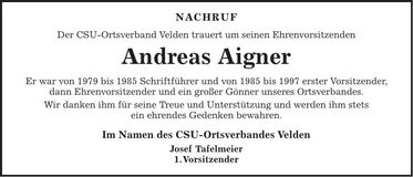 Traueranzeige Andreas Aigner
