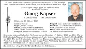 Traueranzeige Georg Kapser