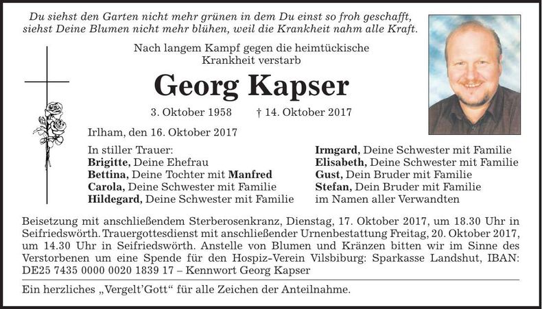 Traueranzeige Georg Kapser