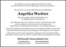 Traueranzeige Angelika Wachter