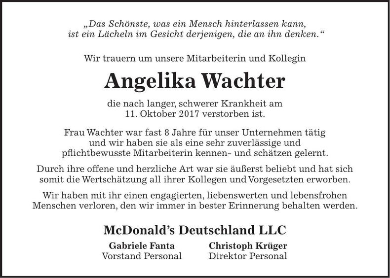Traueranzeige Angelika Wachter