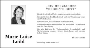 Traueranzeige Marie Luise Loibl