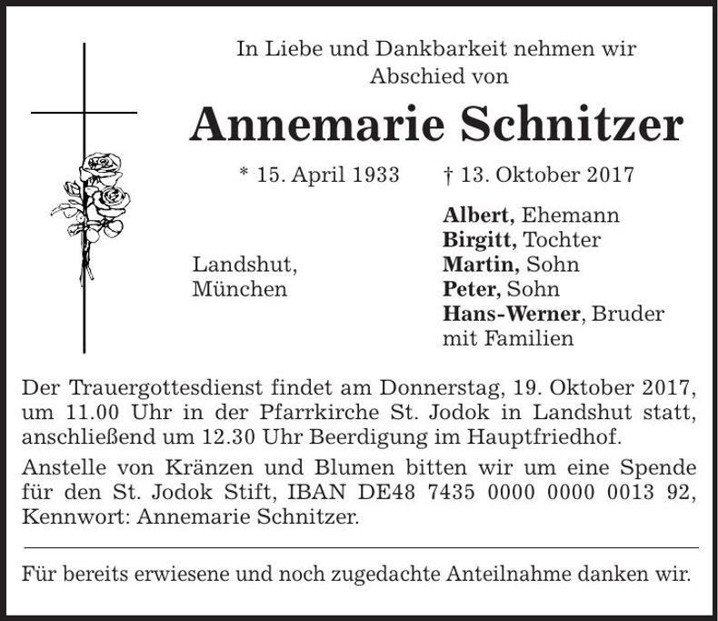 Traueranzeige Annemarie Schnitzer