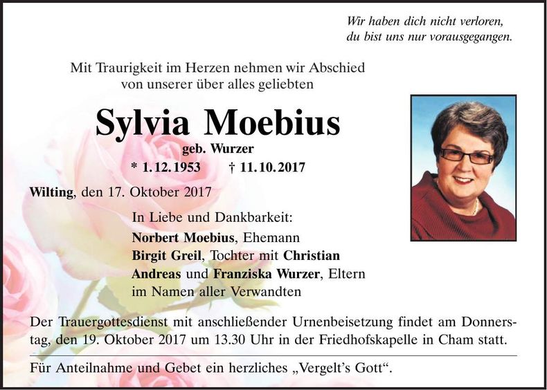 Traueranzeige Sylvia Moebius