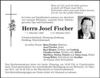 Traueranzeige Josef Fischer