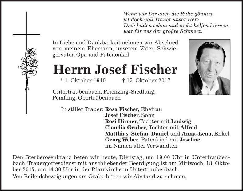 Traueranzeige Josef Fischer