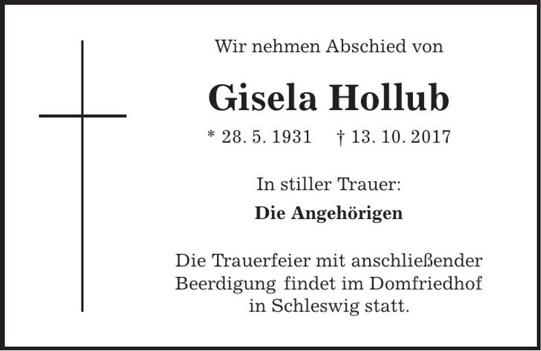 Traueranzeige Gisela Hollub