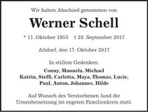 Traueranzeige Werner Schell