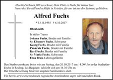 Traueranzeige Alfred Fuchs
