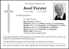 Traueranzeige Josef Forster
