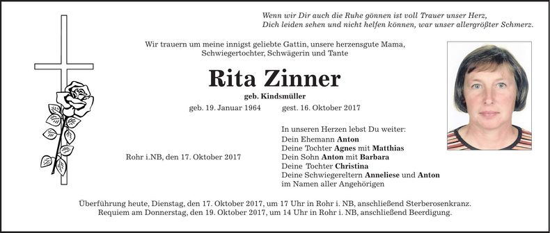 Traueranzeige Rita Zinner