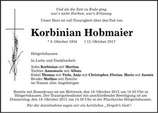 Traueranzeige Korbinian Hobmaier