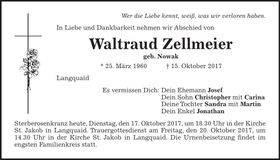 Traueranzeige Waltraud Zellmeier