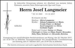 Traueranzeige Josef Langmeier