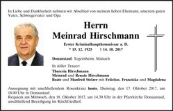 Traueranzeige Meinrad Hirschmann
