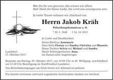 Traueranzeige Jakob Kräh