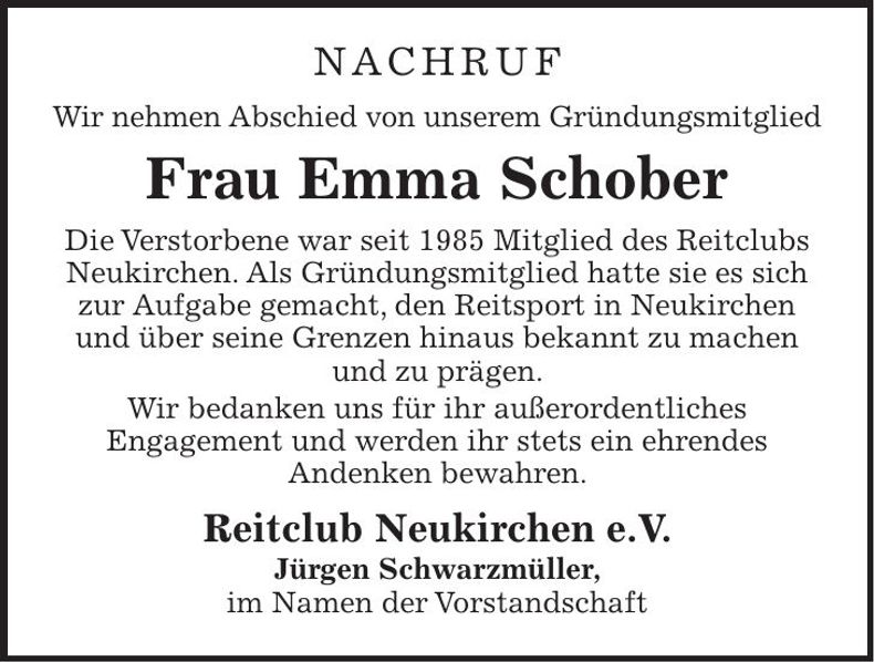Traueranzeige Emma Schober