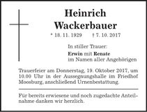 Traueranzeige Heinrich Wackerbauer