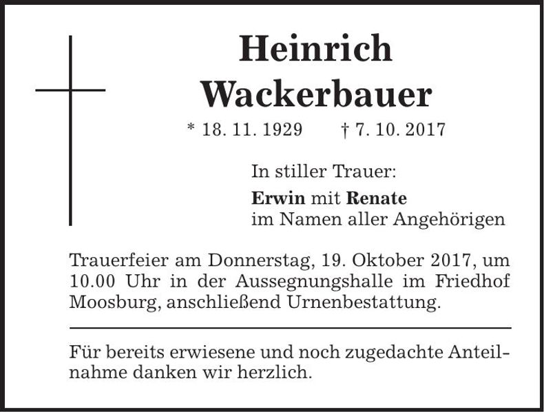 Traueranzeige Heinrich Wackerbauer