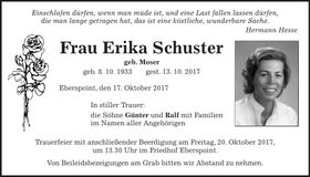 Traueranzeige Erika Schuster