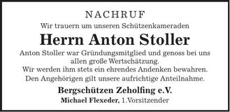 Traueranzeige Anton Stoller