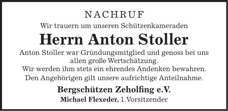 Traueranzeige Anton Stoller
