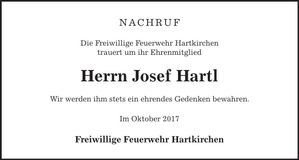 Traueranzeige Josef Hartl
