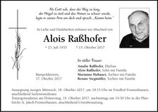 Traueranzeige Alois Raßhofer
