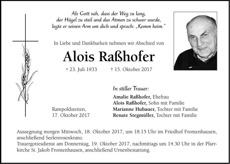 Traueranzeige Alois Raßhofer