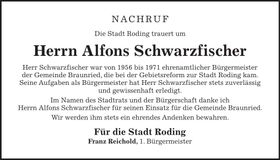 Traueranzeige Alfons Schwarzfischer