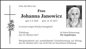 Traueranzeige Johanna Janowicz