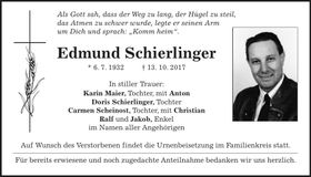 Traueranzeige Edmund Schierlinger