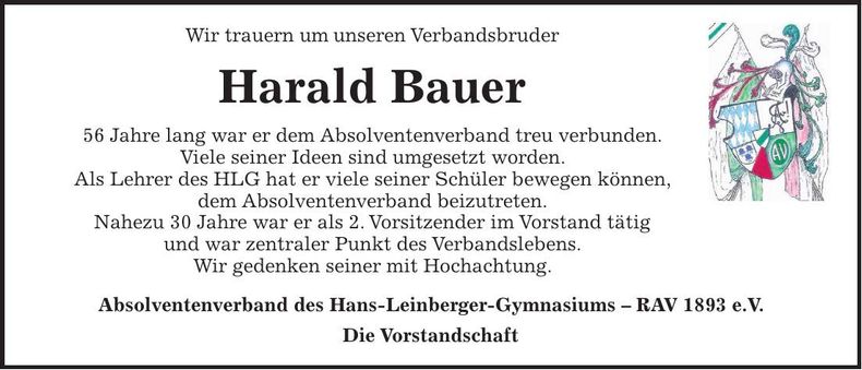 Traueranzeige Harald Bauer