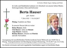 Traueranzeige Berta Hauser