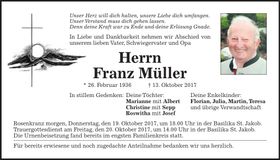 Traueranzeige Franz Müller