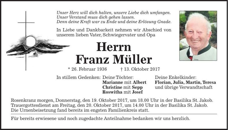Traueranzeige Franz Müller
